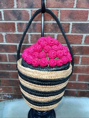 Elka Accessories Striped Straw Bucket Bag